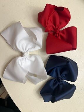 3 Classic Kids Hair Bows - Red, White & Navy